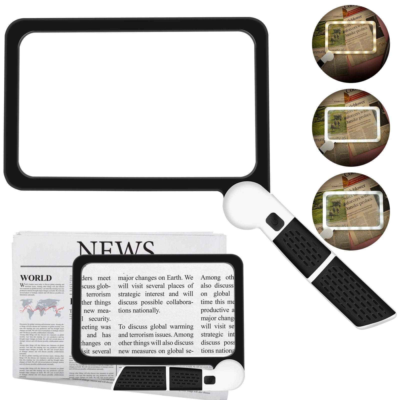 Loupe de lecture lumineuse rectangulaire pour malvoyant