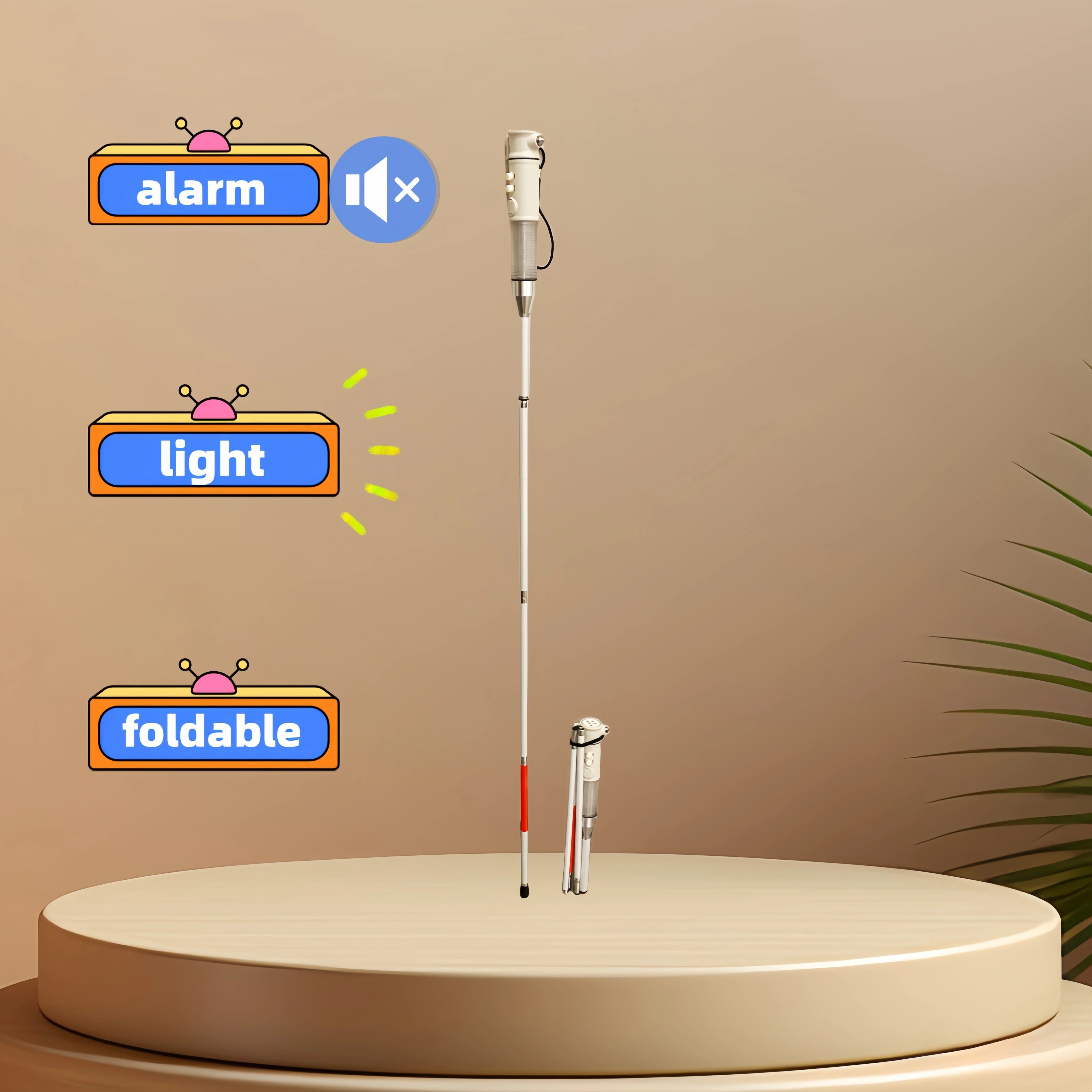 Canne pour aveugle avec Alarme - 135cm - Pliable et Télescopique