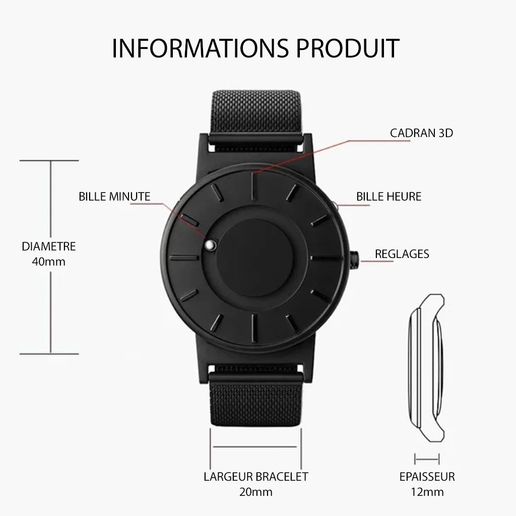Montre Braille pour malvoyant en acier - Bille magnétique
