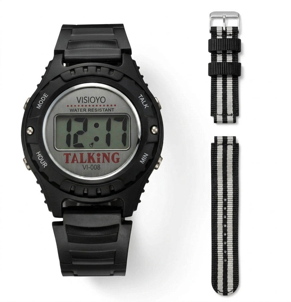 Montre Parlante Française pour Aveugles – Double Bracelet Silicone et Nylon Inclus