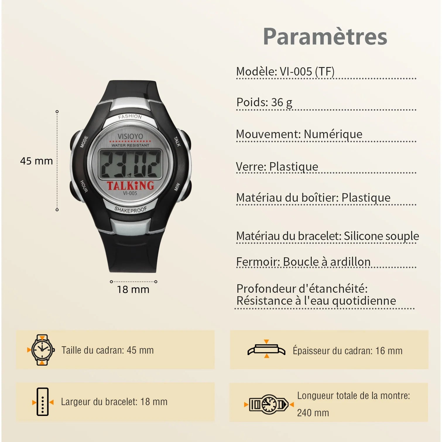 Montre parlante homme aide vocale