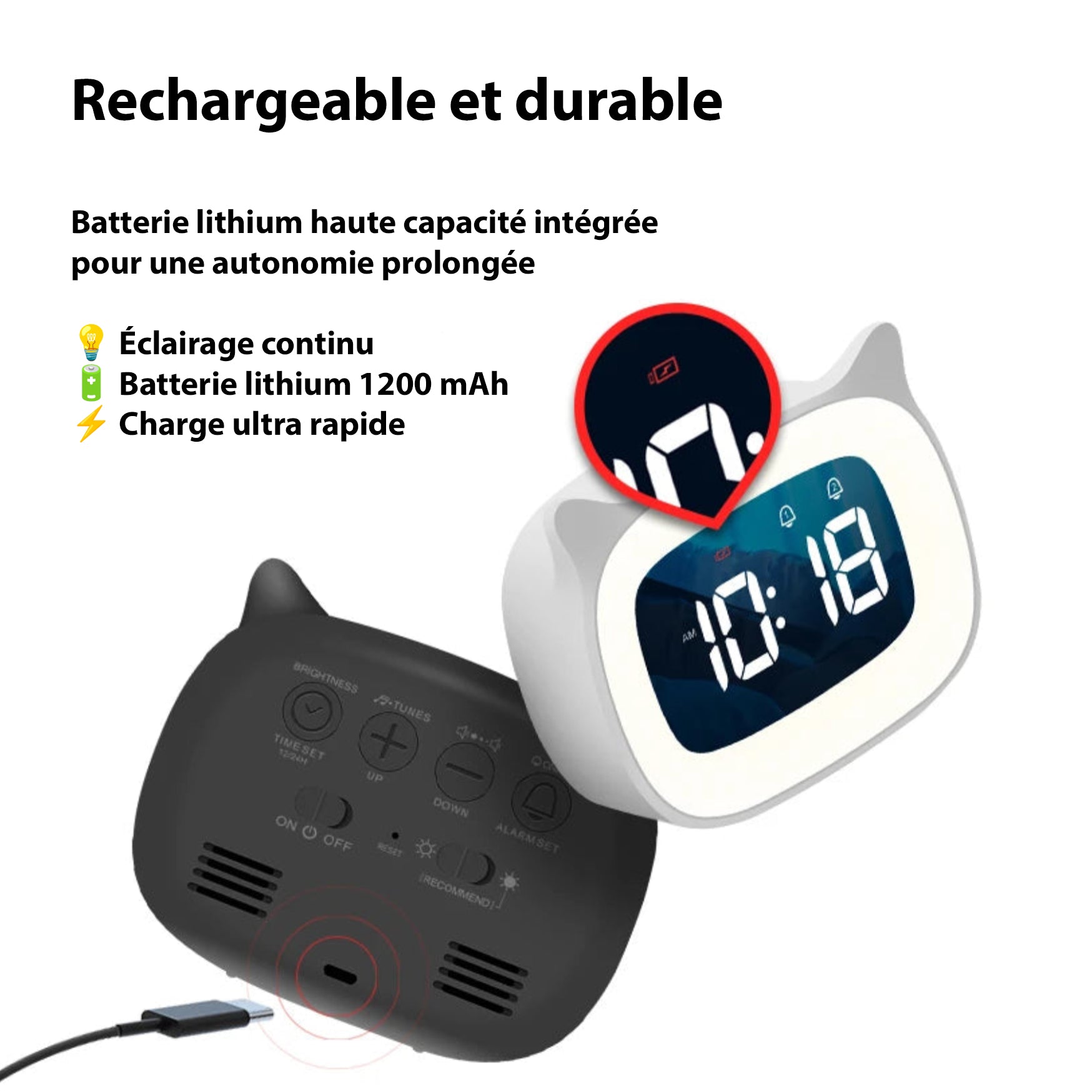 Reveil pour enfant malvoyant rechargeable