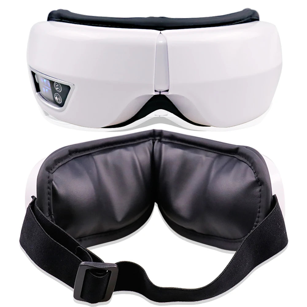 Masque de massage oculaire chauffant, vue de face et intérieur