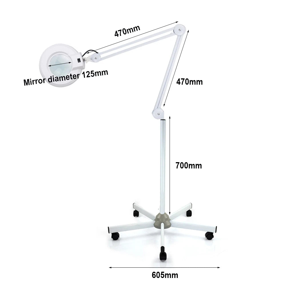 Lampe Loupe 5x sur Pied à Roulettes avec LED 22W – Grossissement pour Basse Vision
