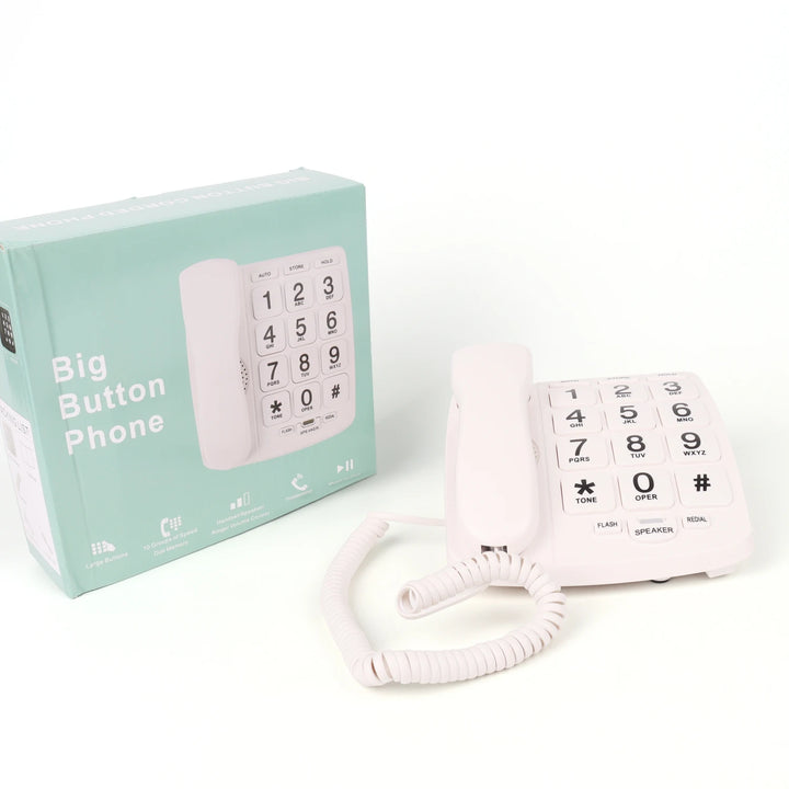 Téléphone fixe senior mains libres à grosses touches avec sa boîte