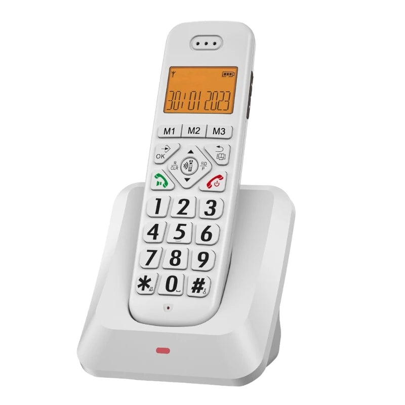 Téléphone sans fil pour malvoyant à grosses touches sur sa base