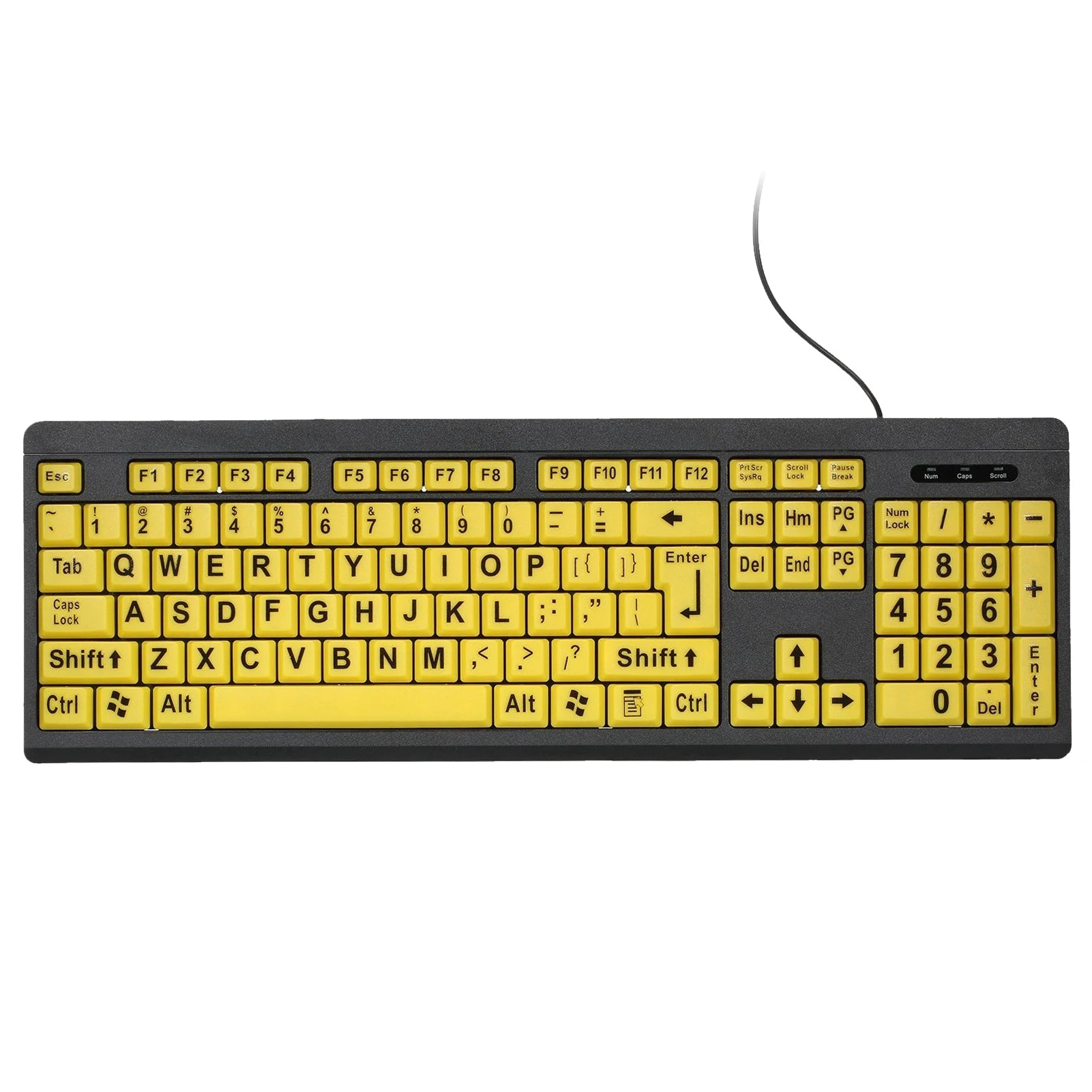 Clavier filaire noir à grands caractères jaunes QWERTY