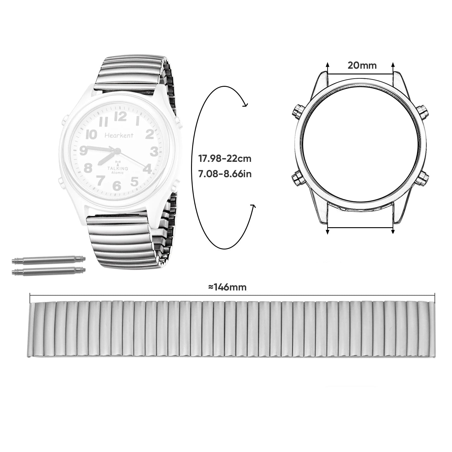 Bracelet de montre acier inoxydable 20 mm Argent