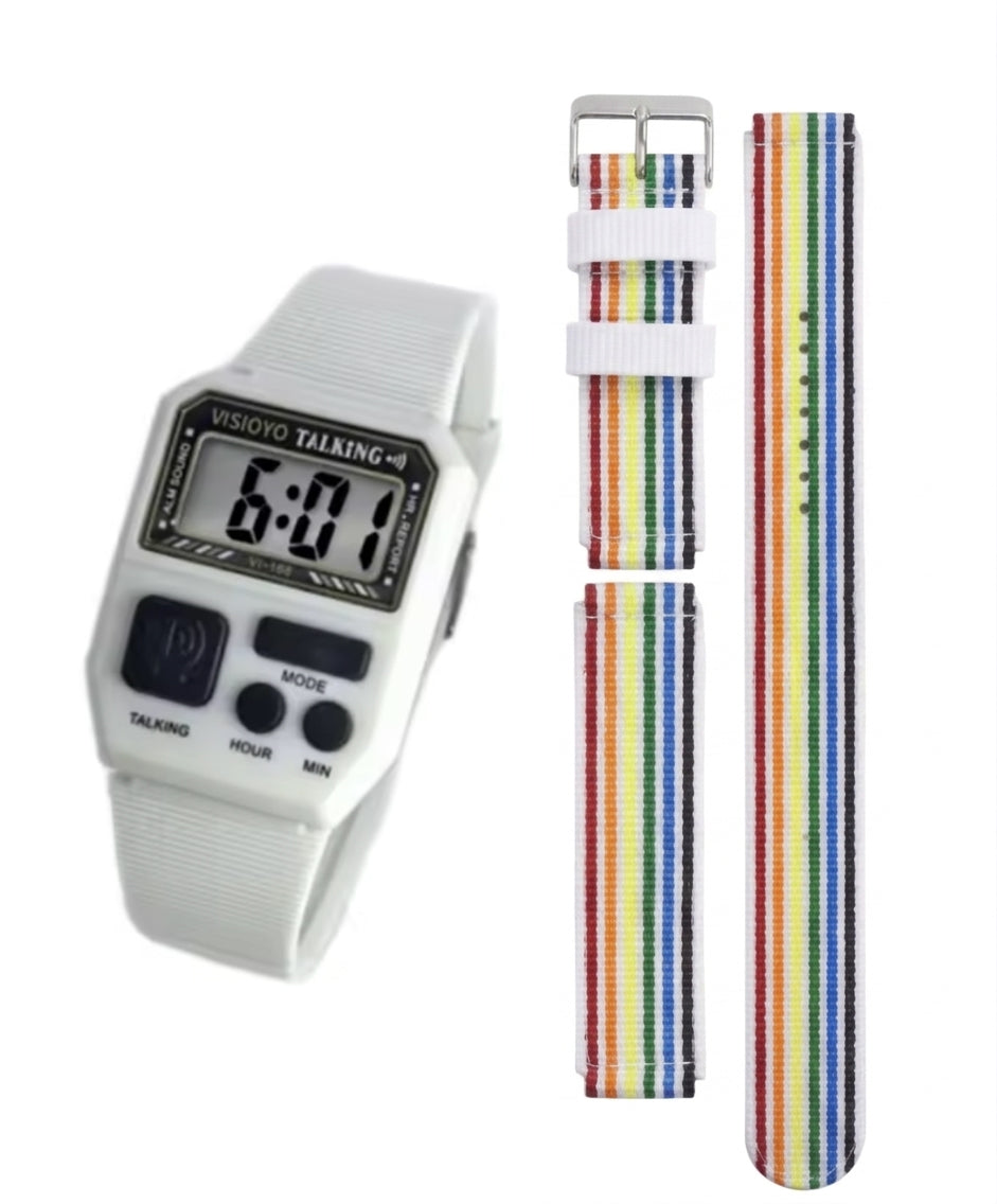 Montre Parlante Légère Française pour Aveugles – Alarme Vocale et Bracelets Inclus