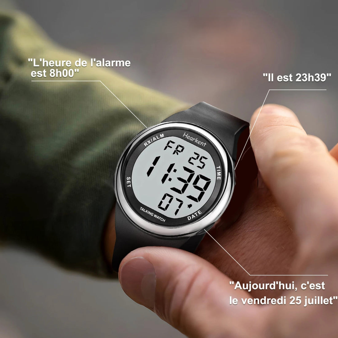 Montre parlante pour malvoyant portée au poignet