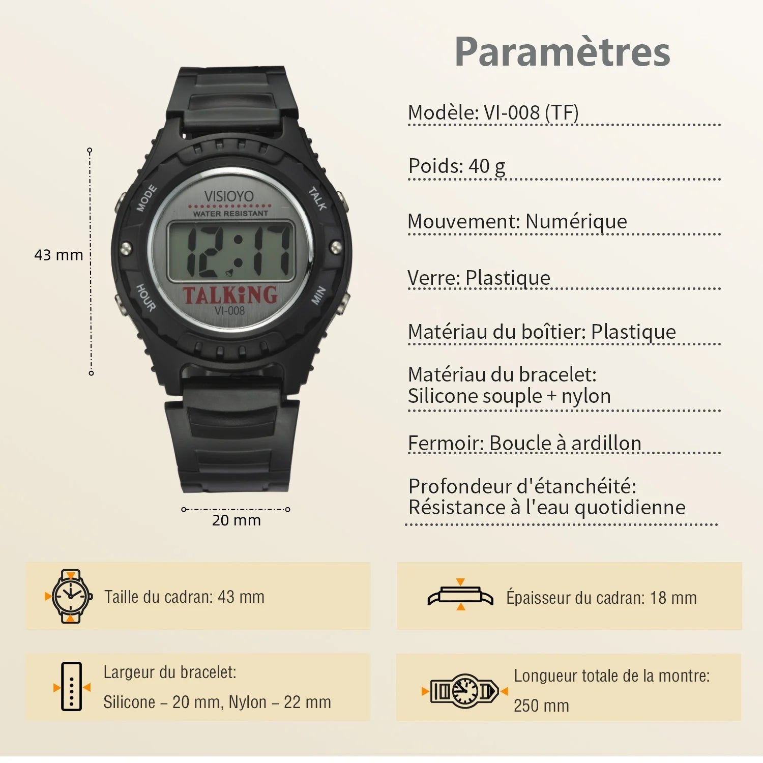 montre parlante avec bracelet homme